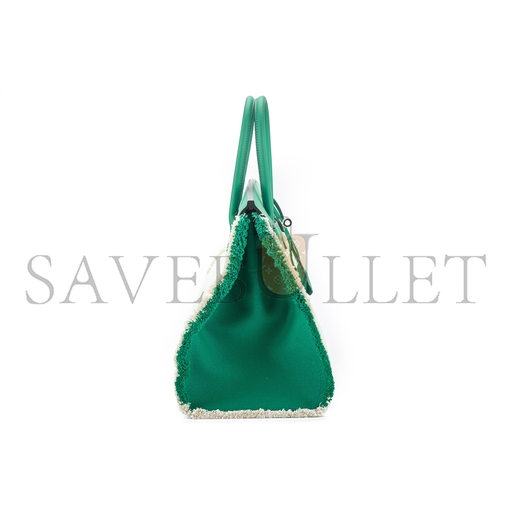 HERMÈS MASTER BIRKIN 35 SWIFT AND CANVAS MINT GREEN TASSEL SILVER BUCKLE HER082501IT (35*25*17.5cm)